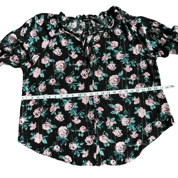 Torrid Peasant Blouse Crinkle Gauze With Lurex Floral Black women’s 1X - Picture 14 of 16